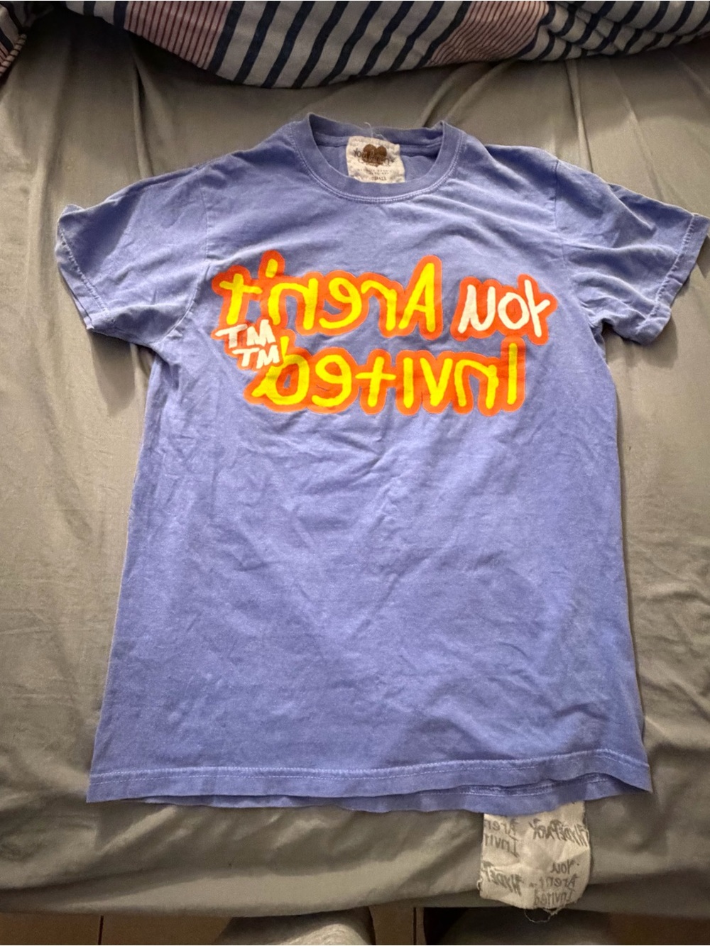 Blue Graphic "You Aren't Invited" Tee $110 Retail
